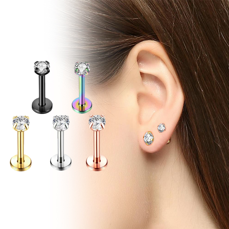 Body Jewelry Earrings - Kolczyki typu stud z cyrkonią sześcienną,