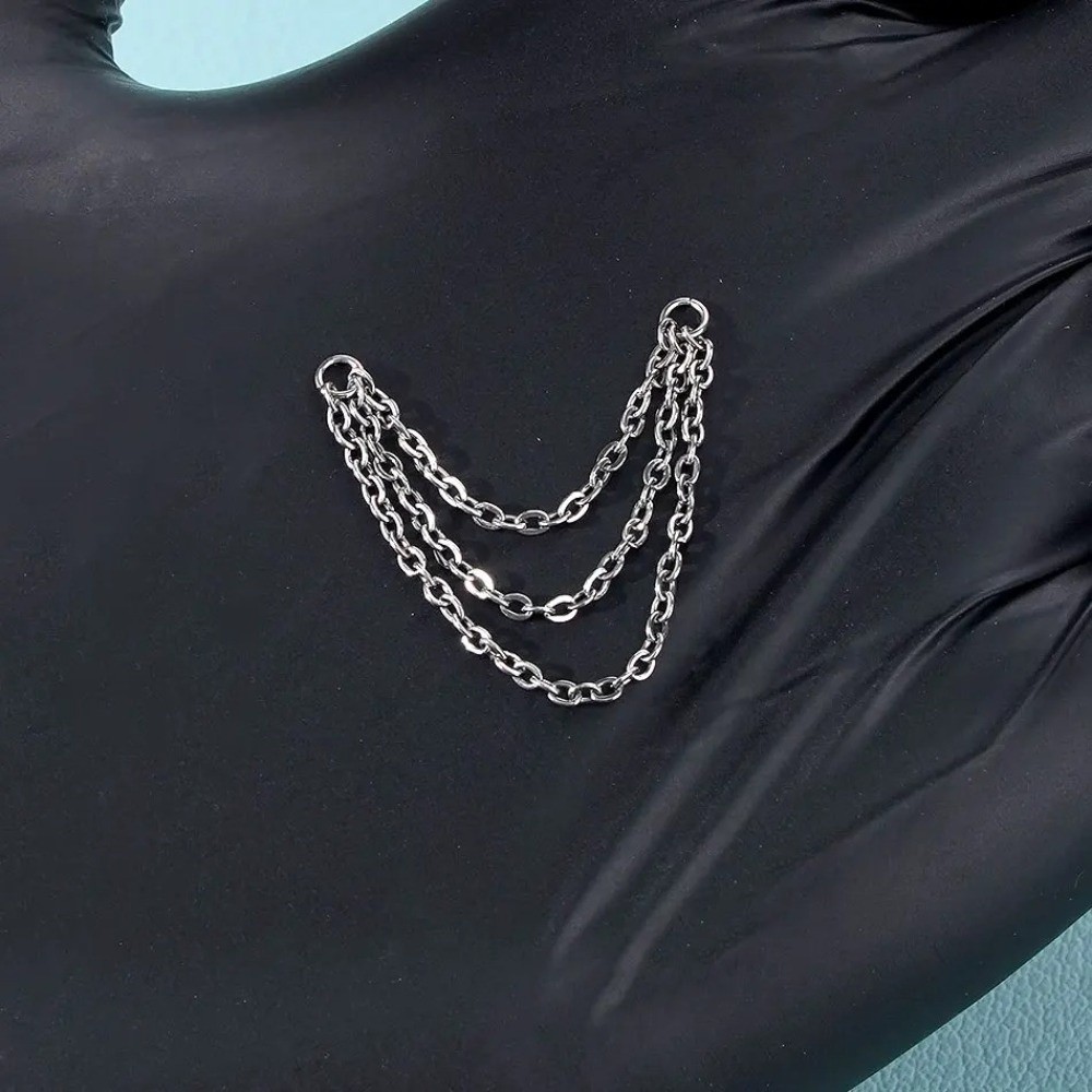 Body Jewelry Ear - Modny tytanowy łańcuszek do nosa, podwójny