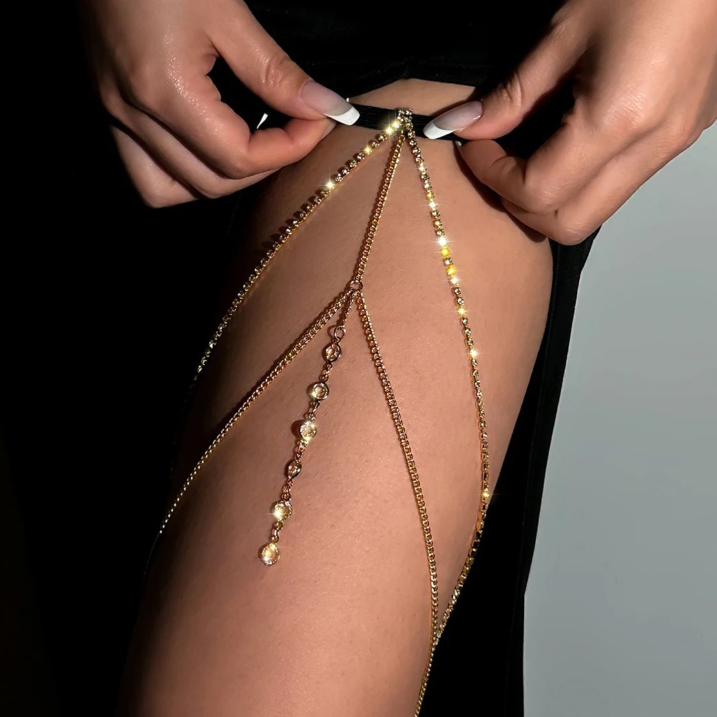 Body Jewelry Leg Chain - Seksowne błyszczące kryształowe wielowarstwowe frędzle łańcuszki
