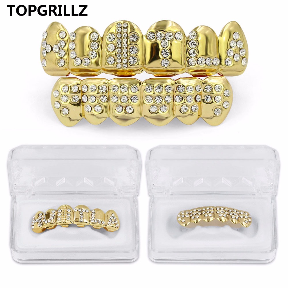 Body Jewelry Gold Plated - TOPGRILLZ złoty kolorowy platerowany Iced Out