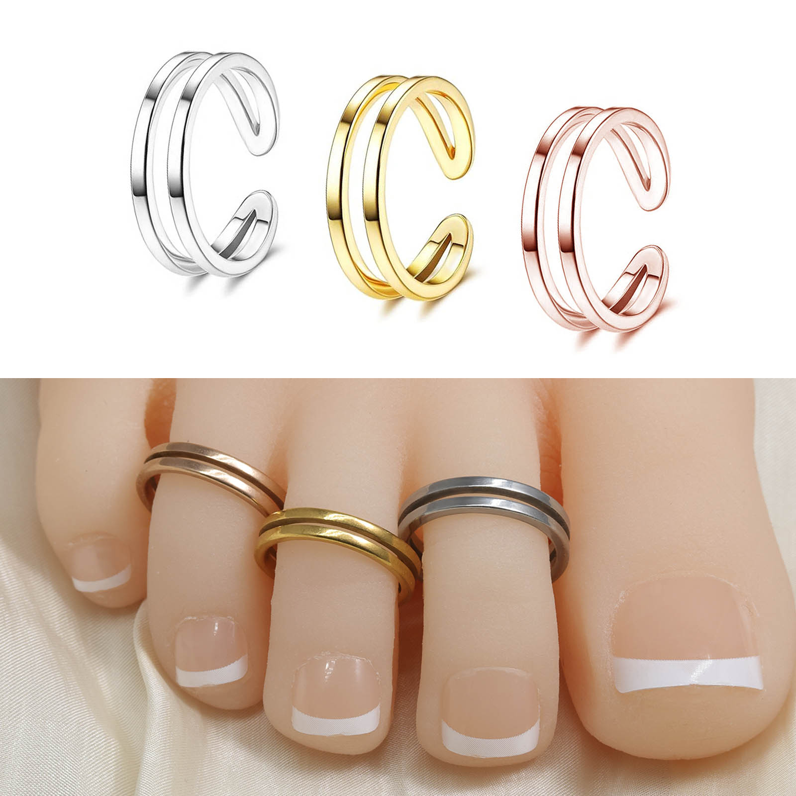Body Jewelry Rings - Regulowany podwójny pierścionek na palec ze