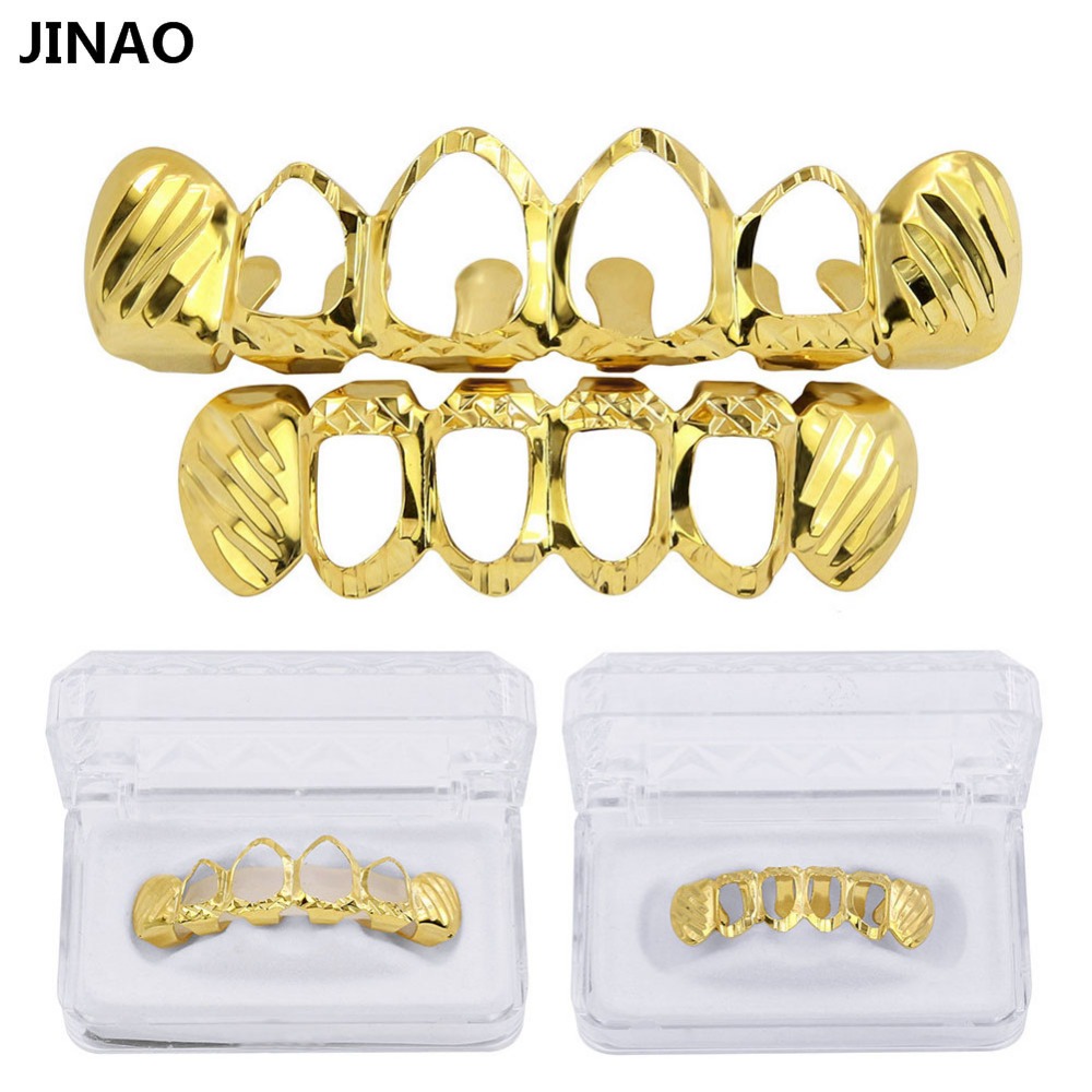 Body Jewelry Gold Plated - JINAO nowy Fit d-cut Grillz zestaw