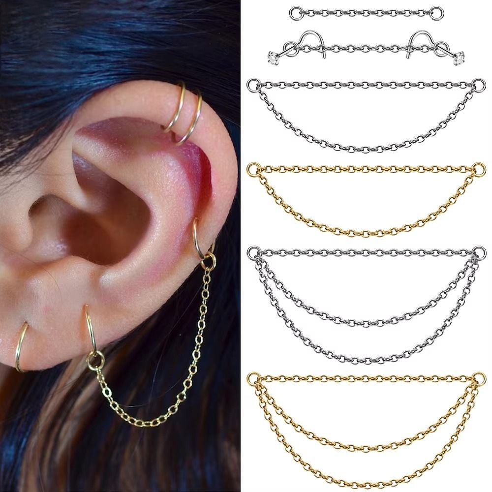Body Jewelry Ear - Modny tytanowy łańcuszek do nosa, podwójny