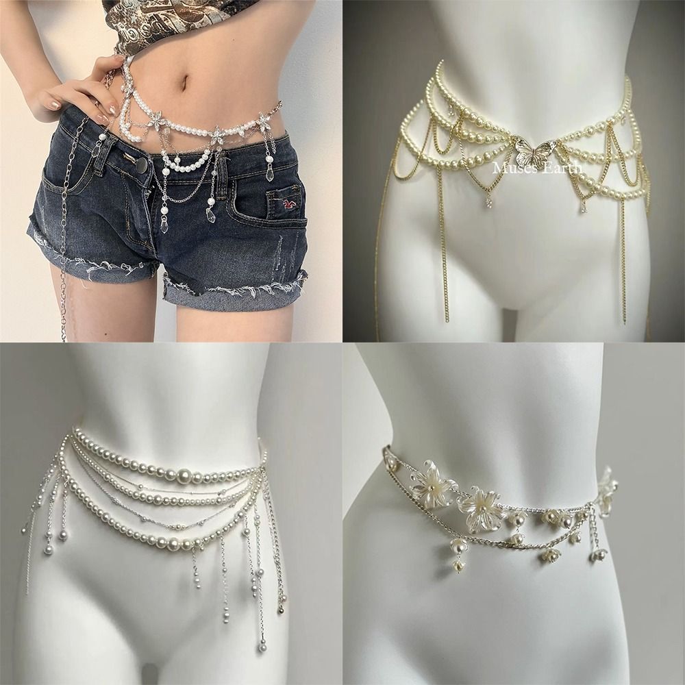 Body Jewelry Sale - Eleganckie łańcuszki na talię z perłami,