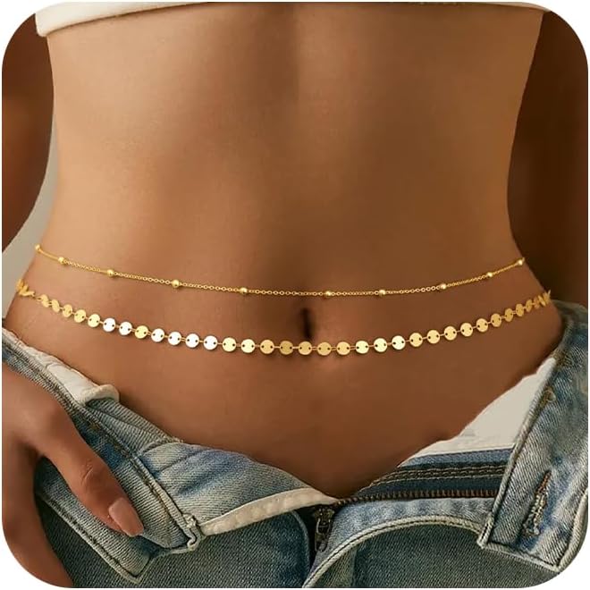 Body Jewelry Gold Plated - Posrebrzany Pozłacany Łańcuszek na Brzuch Regulowany